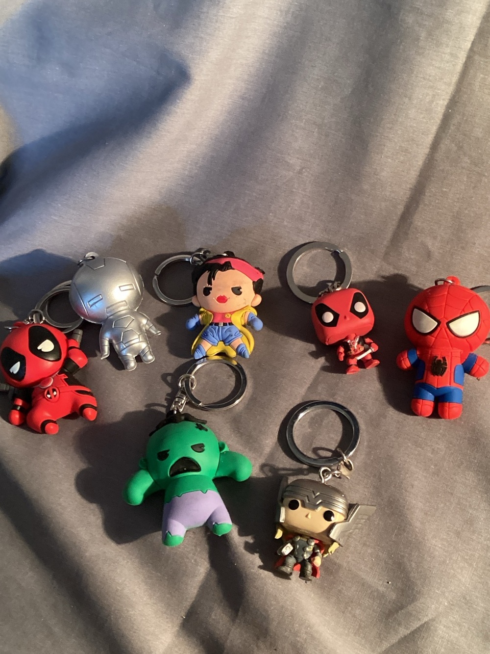 Marvel Keychain Set with Red, Green, Silver, Blue & Purple Figures